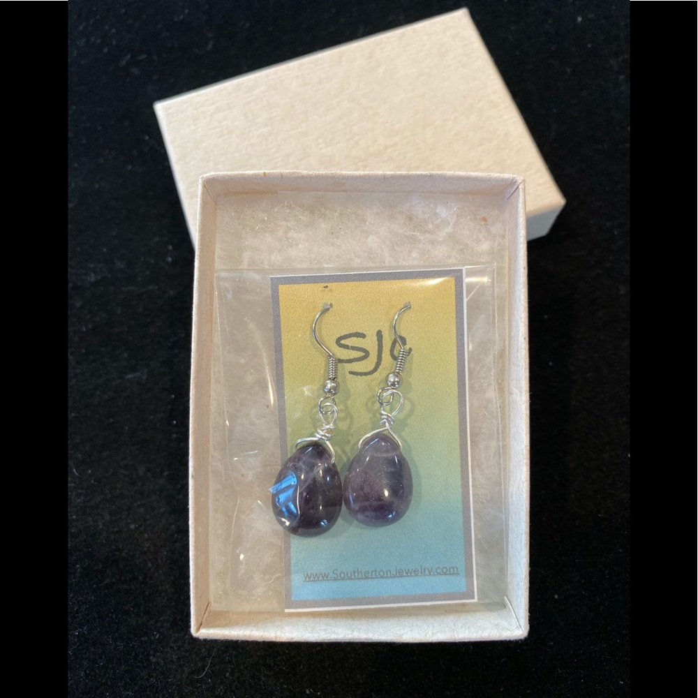 SJC Amethyst Earrings w/StainSteel Ear Wires - Picture 5 of 5